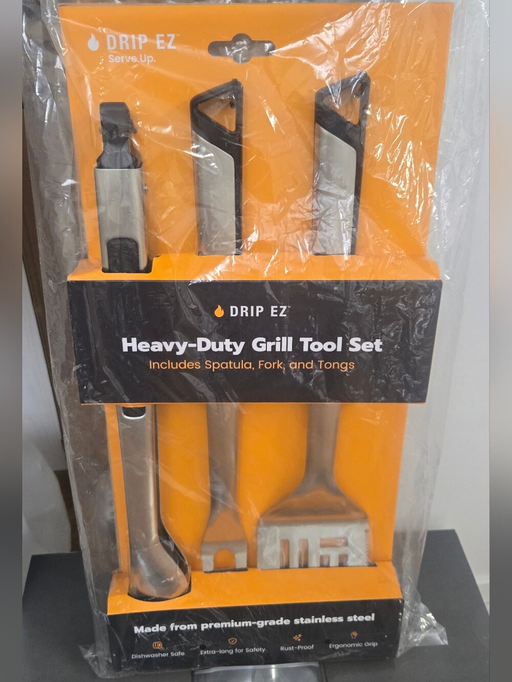 Drip Ez Heavy-Duty Grill Tool Set - Stainless Steel with Black Handles